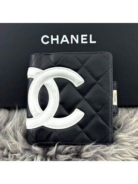Chanel Wallet Cambon Line Clasp Bifold Black White